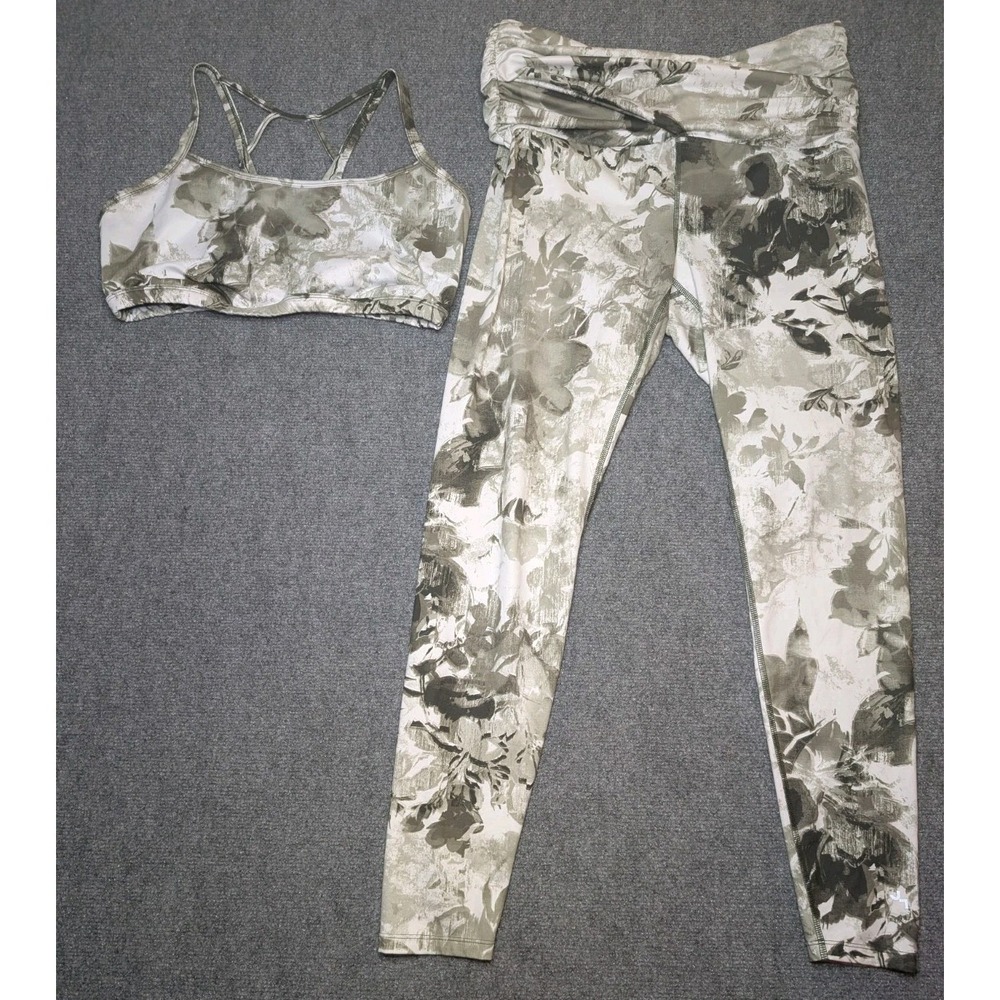 JoyLab Women's Size XL Alana Bra & Leggins Workout Set Olive Green Floral Print